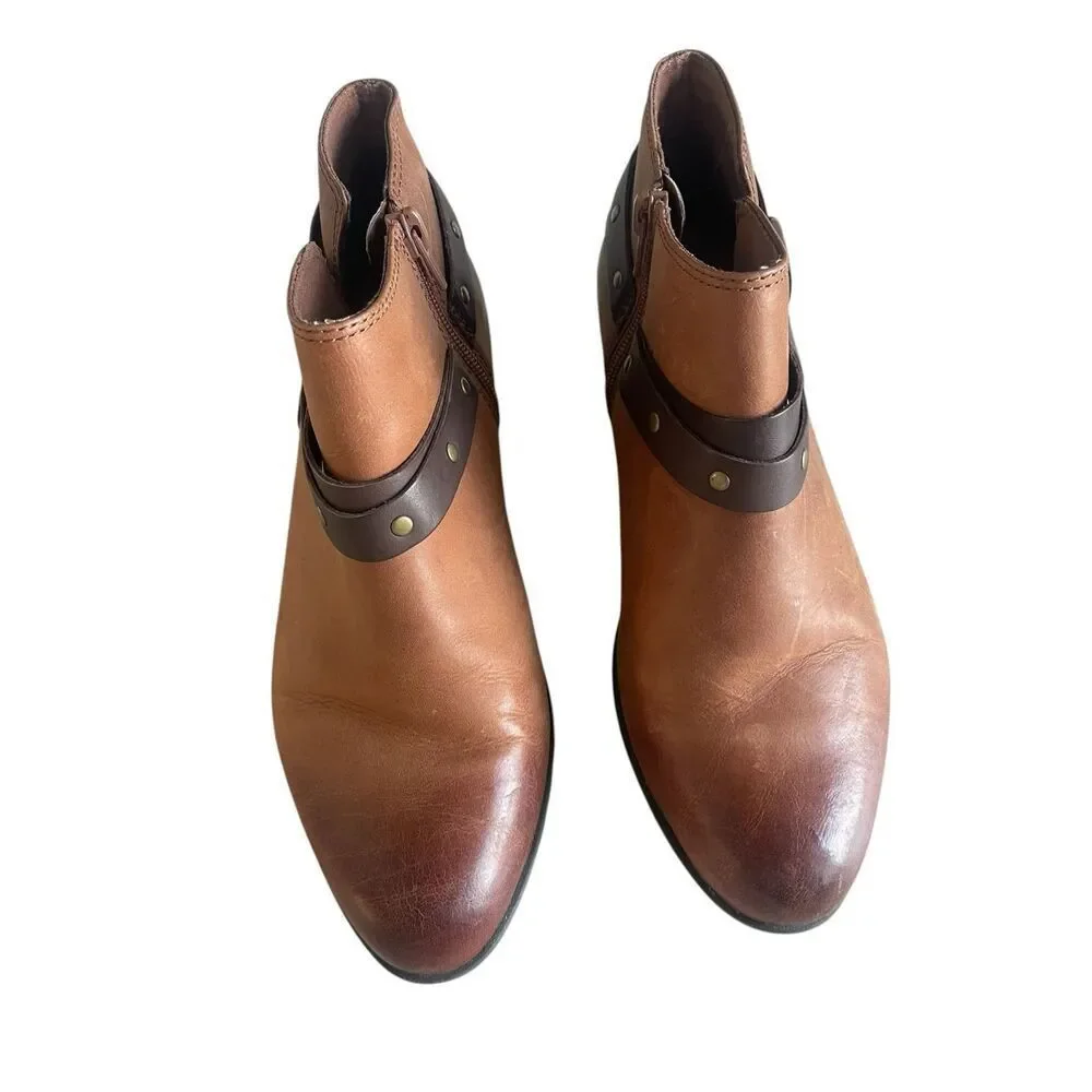 Clark’s Collection Addiy Zoei Brown Leather Ankle Boots Women’s Sz 8 8M Booties